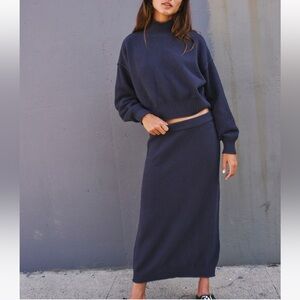 Free People Navy Blue Knit Skirt Set